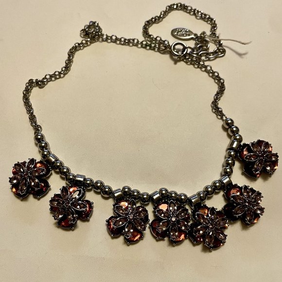 4 for $20 Sale LOFT Outlet Dark & Light Pink Rhinestone Flower Necklace - Picture 2 of 6